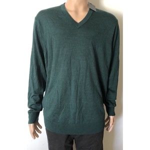 Brooks Brothers Men's Brooktech V-Neck Green Merino Wool Sweater Sz L